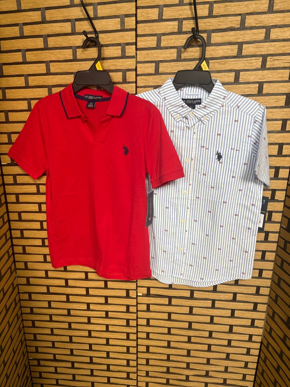 U.S. Polo Asnn Red Polo And Striped Button Down Shirt‎ Boys Size Large